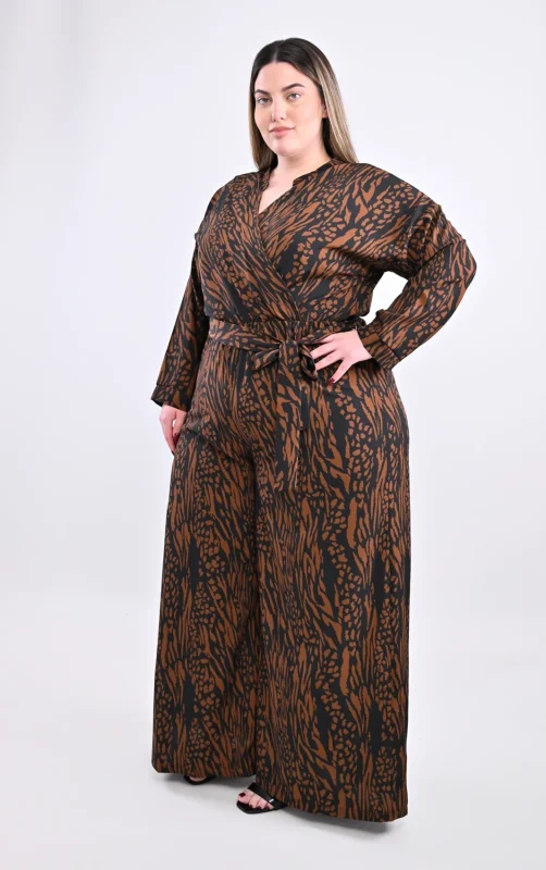 Plus Size Καφέ Ολόσωμη Φόρμα Zebra | PsX Fashion