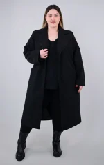 Plus Size Μαύρο Μακρύ Παλτό σε Ίσια Γραμμή | PsX Fashion