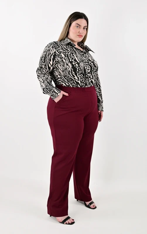 Plus Size Μπορντό Παντελόνι με Λάστιχο | PsX Fashion