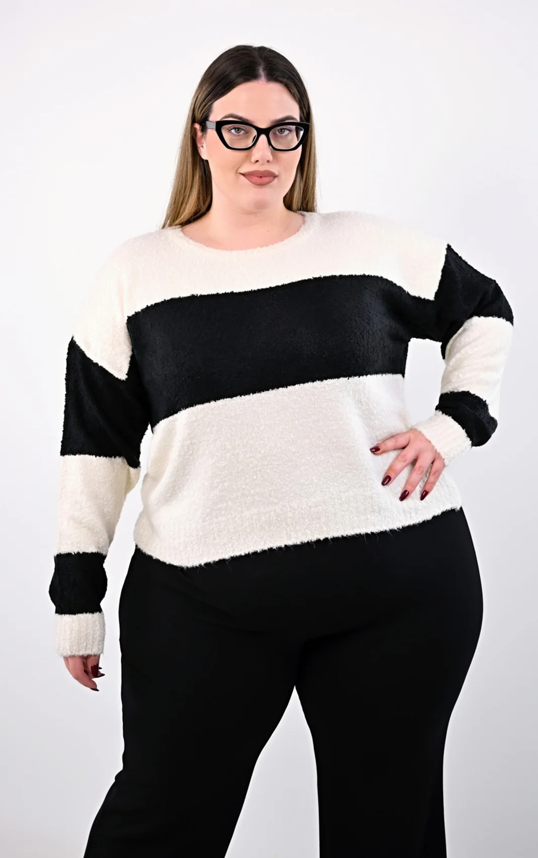 Plus Size Crop Top Πλεκτό με Ρίγες | PsX Fashion