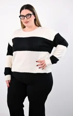 Ασπρόμαυρο Crop Top Πλεκτό με Ρίγες - Image 2