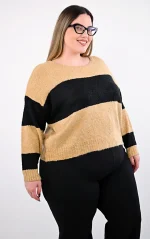 Καμηλό Crop Top Πλεκτό με Ρίγες - Image 3