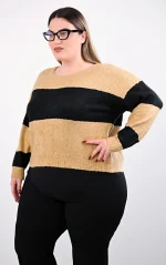 Καμηλό Crop Top Πλεκτό με Ρίγες - Image 2