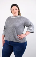 Γκρι Πλεκτό Crop Top με Γεωμετρικό Σχέδιο - Image 2