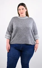 Γκρι Πλεκτό Crop Top με Γεωμετρικό Σχέδιο - Image 3