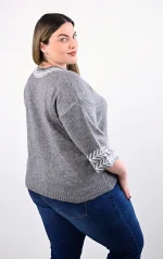 Γκρι Πλεκτό Crop Top με Γεωμετρικό Σχέδιο - Image 4