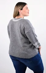 Γκρι Πλεκτό Crop Top με Γεωμετρικό Σχέδιο - Image 5