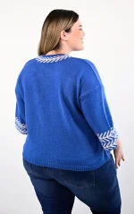 Μπλε Πλεκτό Crop Top με Γεωμετρικό Σχέδιο - Image 5