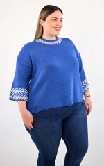 Μπλε Πλεκτό Crop Top με Γεωμετρικό Σχέδιο - Image 3