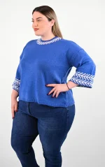Μπλε Πλεκτό Crop Top με Γεωμετρικό Σχέδιο - Image 2