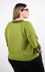 Χακί Πλεκτό Crop Top με Γεωμετρικό Σχέδιο - Image 4
