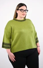 Χακί Πλεκτό Crop Top με Γεωμετρικό Σχέδιο - Image 2