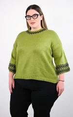 Χακί Πλεκτό Crop Top με Γεωμετρικό Σχέδιο - Image 3