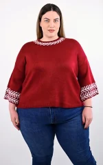 Μπορντό Πλεκτό Crop Top με Γεωμετρικό Σχέδιο - Image 3