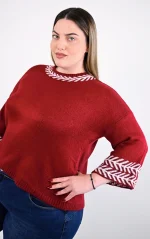 Μπορντό Πλεκτό Crop Top με Γεωμετρικό Σχέδιο - Image 4