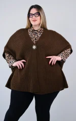 Plus Size Καφέ Πλεκτή Ζακέτα | Ζεστή & Άνετη | PsX Fashion