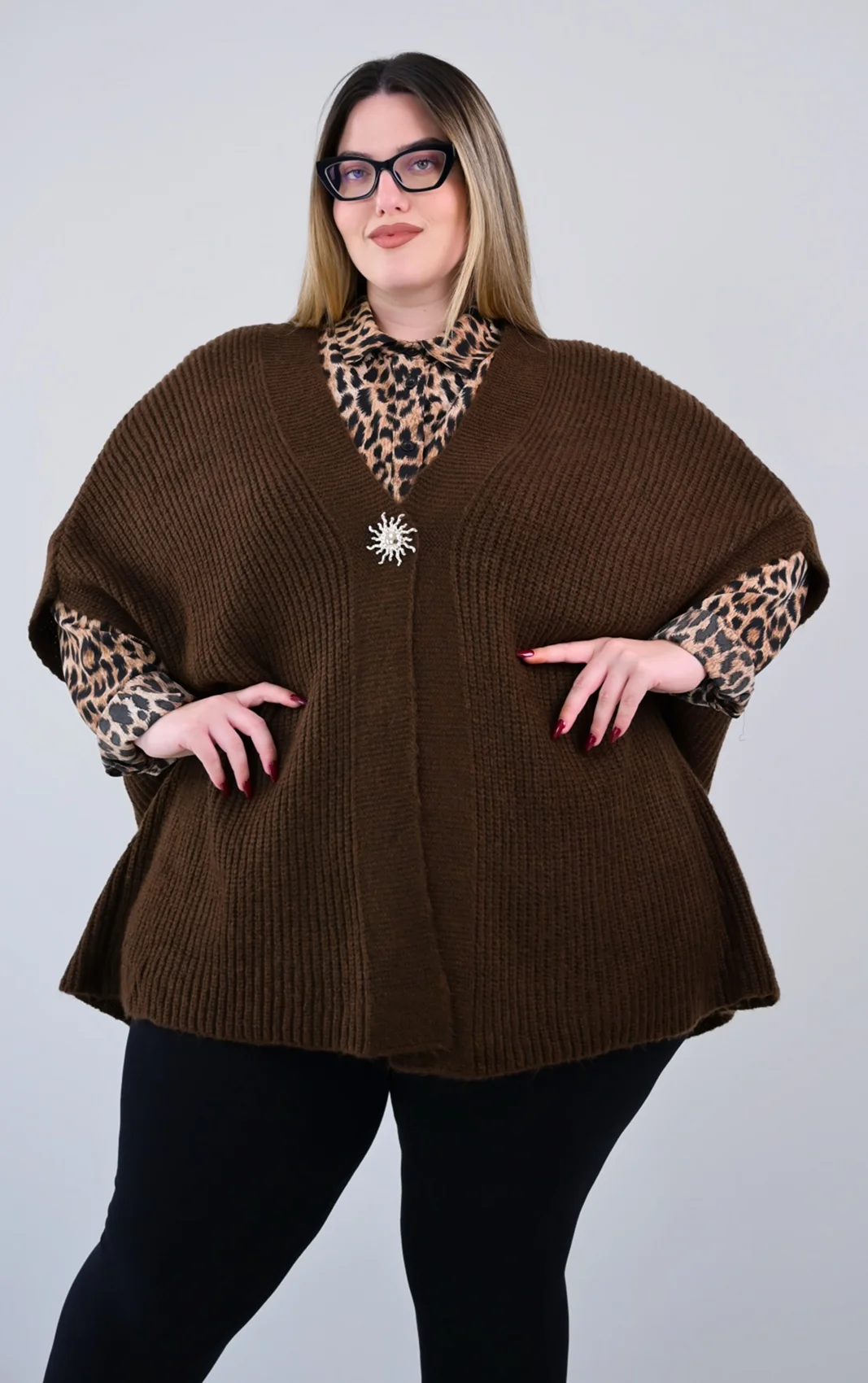 Plus Size Καφέ Πλεκτή Ζακέτα | Ζεστή & Άνετη | PsX Fashion