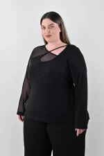 Plus Size Ασύμμετρη Μαύρη Μπλούζα | PsX Fashion