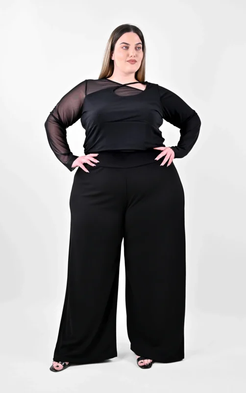 Plus Size Μαύρη Παντελόνα με Άνετο Λάστιχο | PsX Fashion