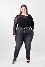 Plus Size Τζιν Παντελόνι Γκρι - Ίσια Γραμμή | PsX Fashion