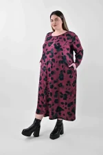 Midi Μπορντό Φόρεμα Floral Military με Τσέπες και Ζώνη - Image 2