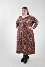 Midi Καφέ Φόρεμα Floral Military με Τσέπες και Ζώνη - Image 2