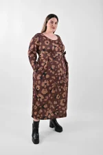 Plus Size Midi Καφέ Φόρεμα Floral Military | PsX Fashion