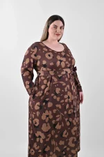 Midi Καφέ Φόρεμα Floral Military με Τσέπες και Ζώνη - Image 4