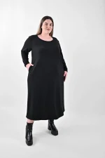 Μαύρο Midi Φόρεμα με Τσέπες και Ζώνη - Image 4