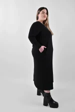 Μαύρο Midi Φόρεμα με Τσέπες και Ζώνη - Image 3