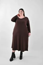 Καφέ Midi Φόρεμα με Τσέπες και Ζώνη - Image 2