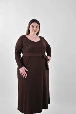 Καφέ Midi Φόρεμα με Τσέπες και Ζώνη - Image 5