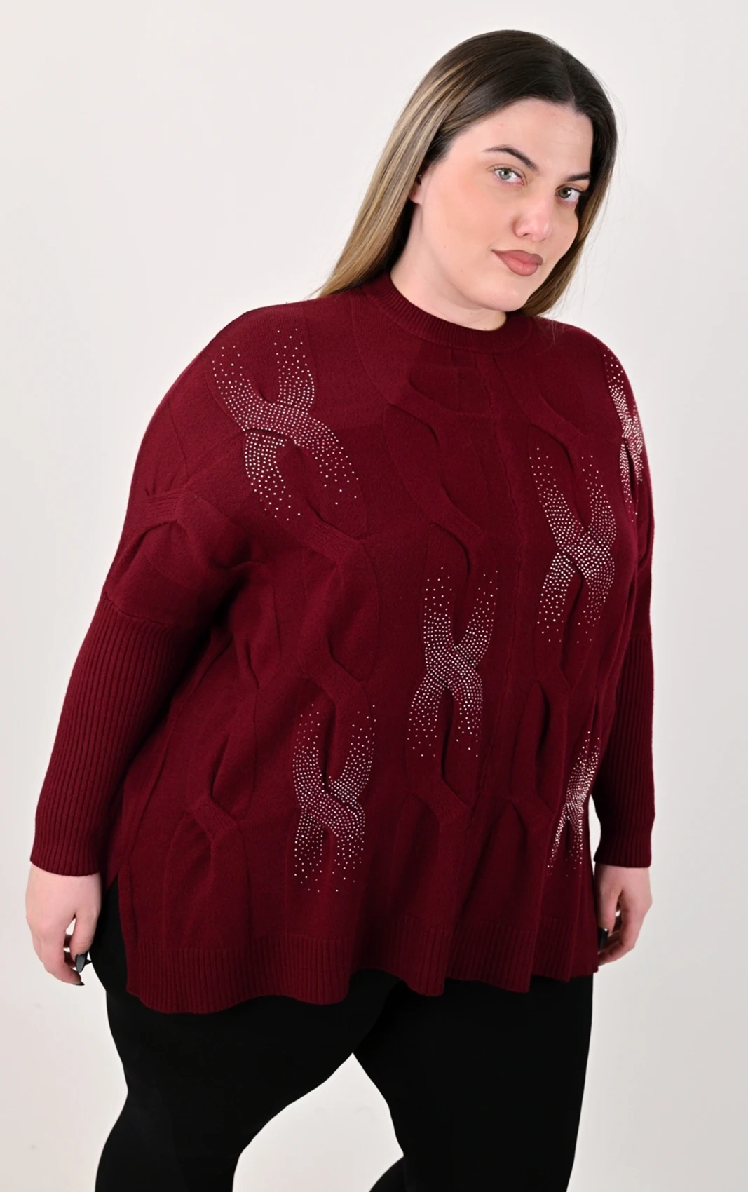Plus Size Πλεκτή Μπλούζα με Στρας | One Size | PsX Fashion