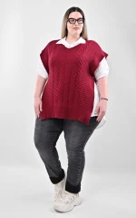 Plus Size Πουκάμισο & Μπορντό Πλεκτή Καζάκα | PsX Fashion