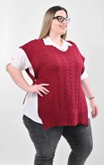 Plus Size Πουκάμισο & Μπορντό Πλεκτή Καζάκα | PsX Fashion