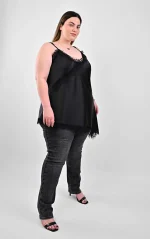 Ασύμμετρο Top Lingerie Μαύρο με Δαντέλα - Image 2