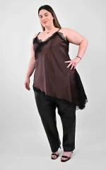 Ασύμμετρο Top Lingerie Καφέ με Δαντέλα - Image 2