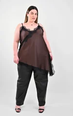 Ασύμμετρο Top Lingerie Καφέ με Δαντέλα - Image 3