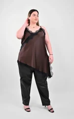 Ασύμμετρο Top Lingerie Καφέ με Δαντέλα - Image 4