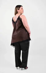 Ασύμμετρο Top Lingerie Καφέ με Δαντέλα - Image 8