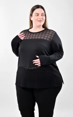 Μαύρη Μακρυμάνικη Μπλούζα με Δαντέλα - Image 2