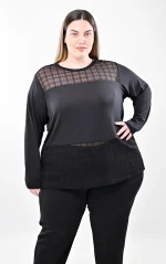 Μαύρη Μακρυμάνικη Μπλούζα με Δαντέλα - Image 3