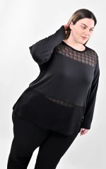 Μαύρη Μακρυμάνικη Μπλούζα με Δαντέλα - Image 4