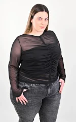 Μαύρο Top με Σούρες & Εσωτερικό Μπούστο - Image 2