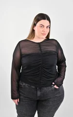 Plus Size Μαύρο Set Tulle Μπλούζα | PsX Fashion