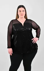Μαύρη Μπλούζα Παγιέτα με Διάφανα Μανίκια - Image 2
