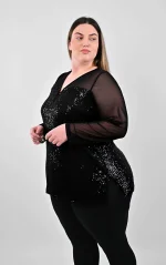 Μαύρη Μπλούζα Παγιέτα με Διάφανα Μανίκια - Image 5