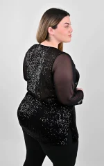 Μαύρη Μπλούζα Παγιέτα με Διάφανα Μανίκια - Image 6