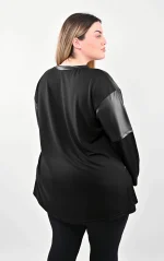 Μαύρη Μπλούζα με Λεπτομέρειες Δερματίνης - Image 5