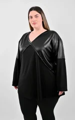 Μαύρη Μπλούζα με Λεπτομέρειες Δερματίνης - Image 3